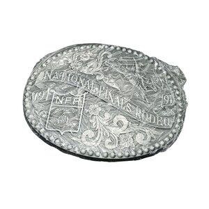 1991 Hesston National Finals Rodeo Silver Belt Buckle Western Collectible